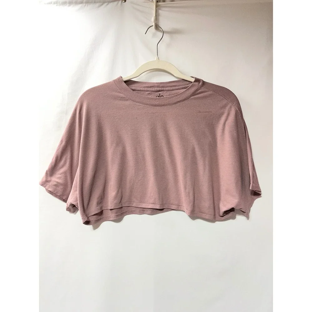 Alo Yoga Womens Cropped Graphic T-Shirt Mauve Pink Short Sleeve Size S Small